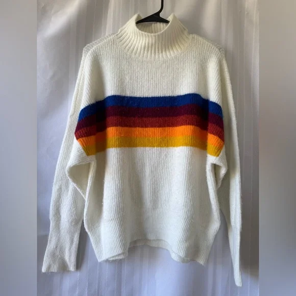 Express Retro Rainbow Stripe Mock Turtleneck Sweater Size Medium EUC - Picture 6 of 7